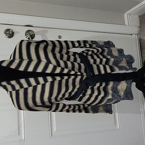 Ralph Lauren Black and Cream Striped Knitted Cardigan Size S
